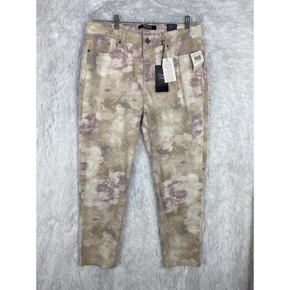 Beau Dawson Stretch Floral Jeans Womens Size 16 Cream Skinny FIT NWT - Picture 1 of 9